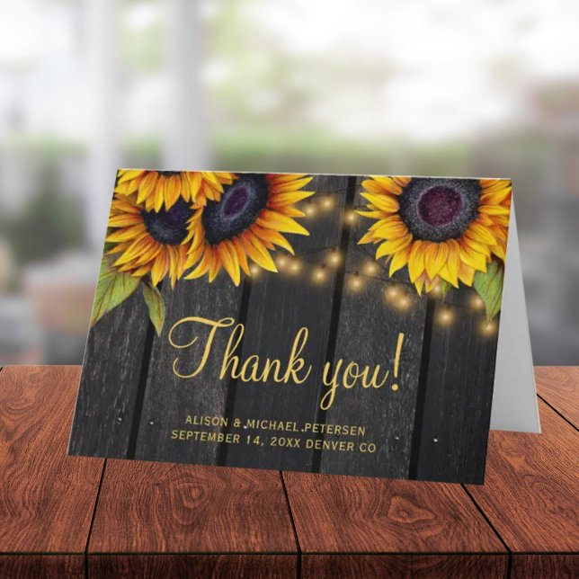 Rustic sunflower barn wood wedding thank you (Creator Uploaded)
