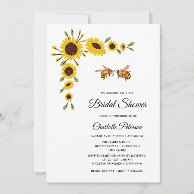 Rustic Sunflower & Bee Bridal Shower Invitation (Front)