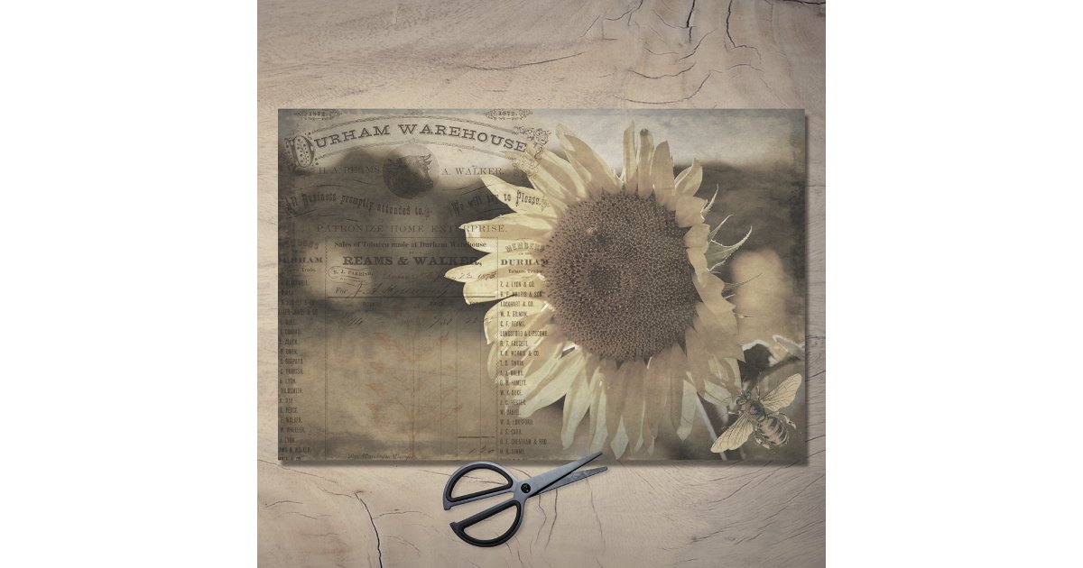 Rustic Sunflower Bee Farm Ephemera Decoupage Tissue Paper | Zazzle