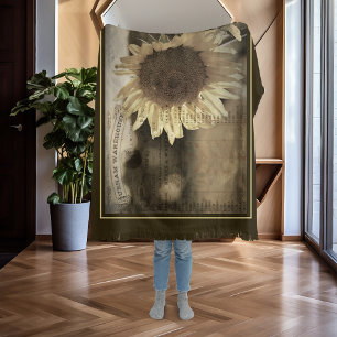 Rustic Sunflower Bee Farm Ephemera Throw Blanket
