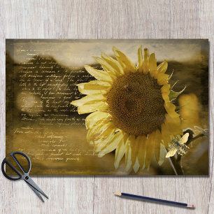 Rustic Sunflower Bee Gold Handwritten Decoupage Tissue Paper