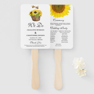 Rustic Sunflower & Bee Wedding Program Hand Fan