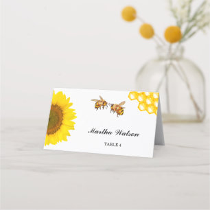 Rustic Sunflower & Bee Wedding Seating Place Card