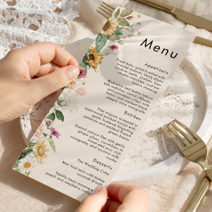 Rustic Sunflower Beige Wedding Flat Menu