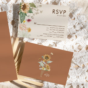 Rustic Sunflower Beige Wedding Menu RSVP