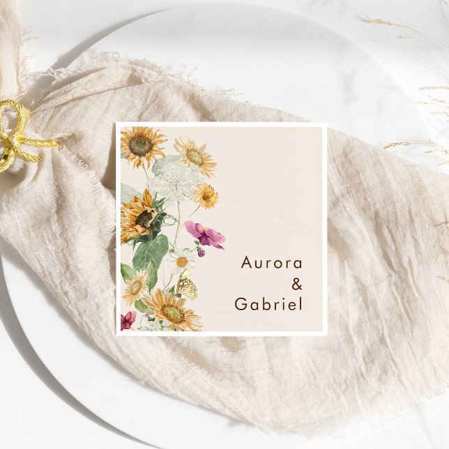 Rustic Sunflower Beige Wedding Napkin (Creator Uploaded)