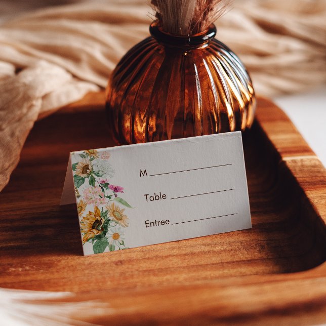 Rustic Sunflower Beige Wedding Place Card (Creator Uploaded)