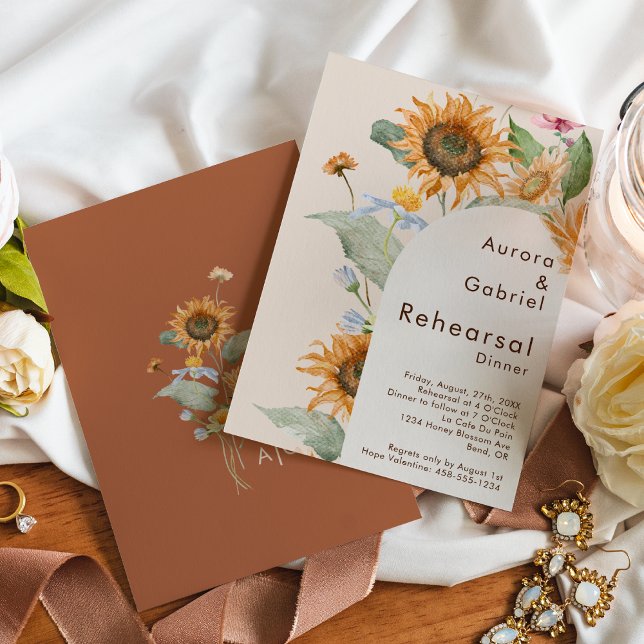 Rustic Sunflower Beige Wedding Rehearsal Dinner Invitation (Creator Uploaded)