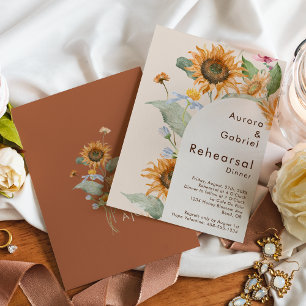 Rustic Sunflower Beige Wedding Rehearsal Dinner Invitation