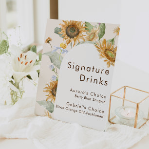 Rustic Sunflower Beige Wedding Signature Drinks Pedestal Sign