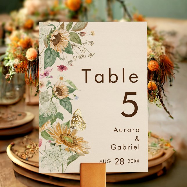 Rustic Sunflower Beige Wedding Table Number Card (Creator Uploaded)