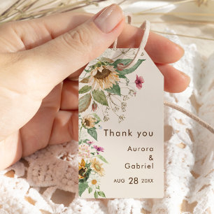 Rustic Sunflower Beige Wedding Thank You Gift Tags