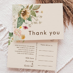 Rustic Sunflower Beige Wedding Thank You Postcard