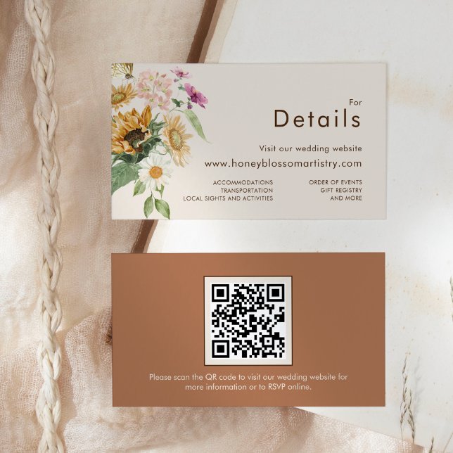 Rustic Sunflower Beige Wedding Website Details Enclosure Card (Creator Uploaded)