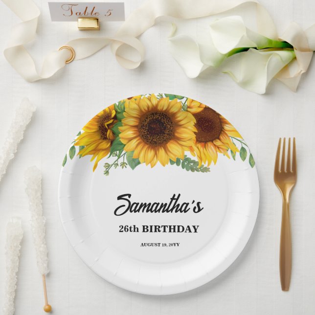 Rustic Sunflower Birthday Paper Plate (Wedding)