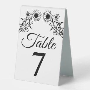 Rustic Sunflower Black White Floral Wedding Number