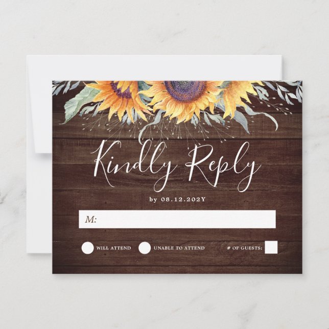 Rustic Sunflower Bloom Countryside Wedding RSVP Card (Front)