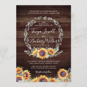 Rustic Sunflower Bloom   Wedding Celebration Invitation