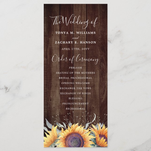 Rustic Sunflower Bloom | Wedding Program (Front)