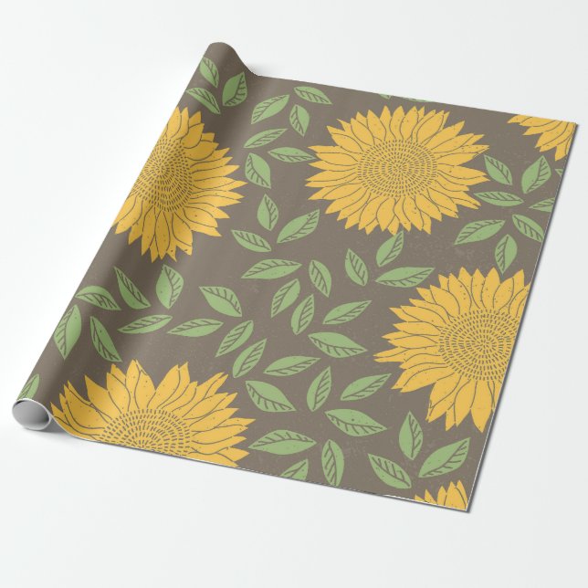 Rustic Sunflower Bloom Wrapping Paper (Unrolled)