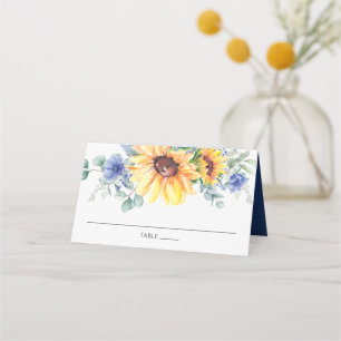 Rustic Sunflower Blue Floral Wedding Guest Name Place Card