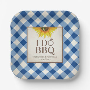 Rustic Sunflower Blue Gingham I Do BBQ Paper Plate