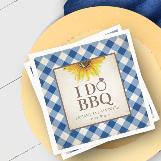 Rustic Sunflower Blue I Do BBQ Napkin (Creator Uploaded)
