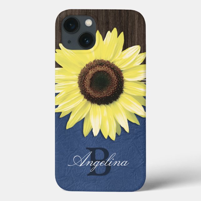 Rustic Sunflower Blue Personalised iPad Air Case (Back)