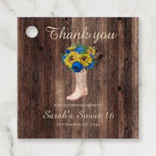 Rustic Sunflower Blue Roses Boots Sweet 16   Favour Tags