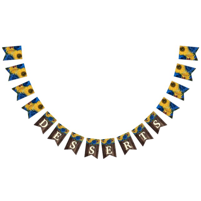 Rustic Sunflower Blue Roses Dessert Table Bunting (All)
