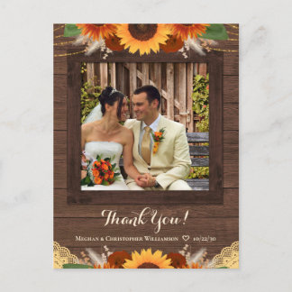 Rustic Sunflower Boho Rose Wedding Thank You Photo Postcard