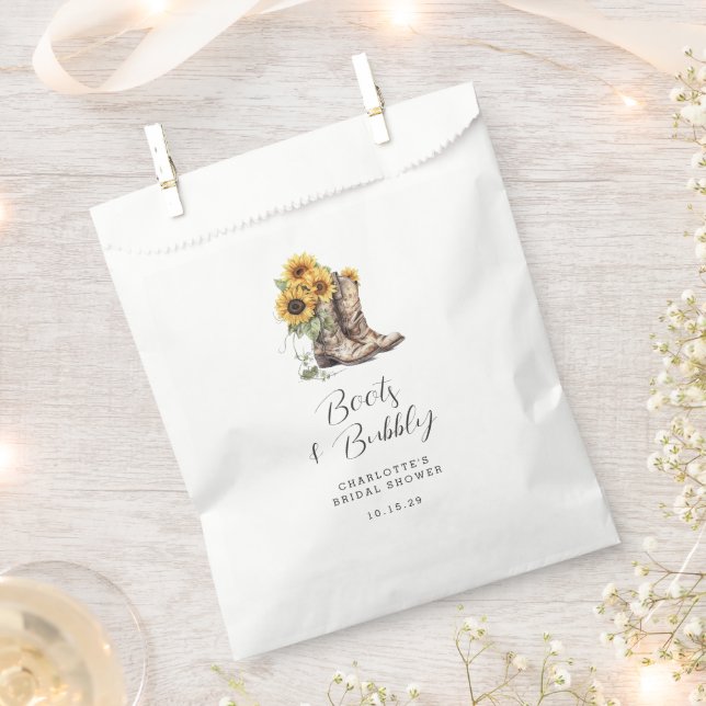 Rustic Sunflower Boots and Bubbly Bridal Shower  Favour Bag (Clipped)