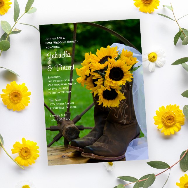 Rustic Sunflower Boots Country Post Wedding Brunch Invitation (Creator Uploaded)