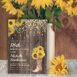 Rustic Sunflower Boots Glitter 18th Birthday Invitation<br><div class="desc">Rustic wood,  yellow sunflowers with gold glitter,  and a cowboy boot with flowers 18th birthday party invitation for women.  Contact us for help with customisation or to request matching products.</div>