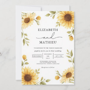 Rustic Sunflower Border Wedding Invitation