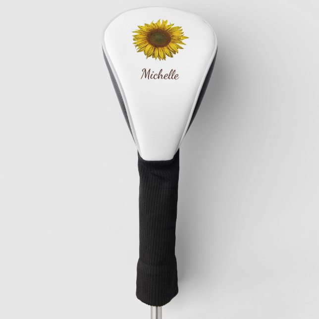 Rustic Sunflower Botanical Boho Personalized Golf Head Cover (Front)
