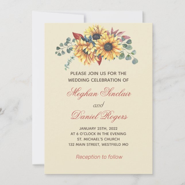 Rustic Sunflower Botanical Invitation (Front)