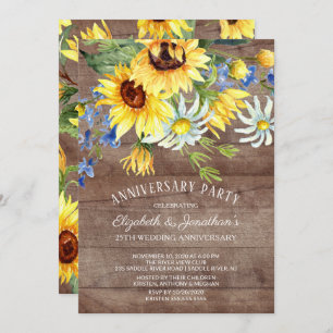 Rustic Sunflower Bouquet 25th Anniversary Party Invitation