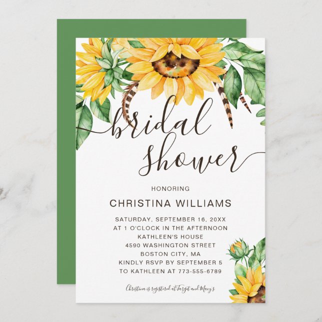 Rustic Sunflower Bouquet Bridal Shower Invitation (Front/Back)
