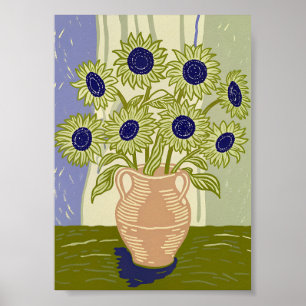 Rustic Sunflower Bouquet in Terracotta Clay Pot  Poster