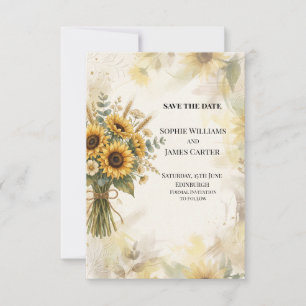 Rustic Sunflower Bouquet Save the Date Card