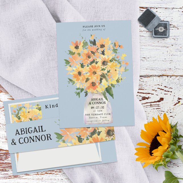 Rustic Sunflower Bouquet Watercolor Invitation (Creator Uploaded)