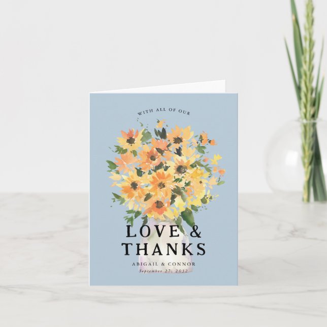 Rustic Sunflower Bouquet Watercolor Thank You Card (Front)