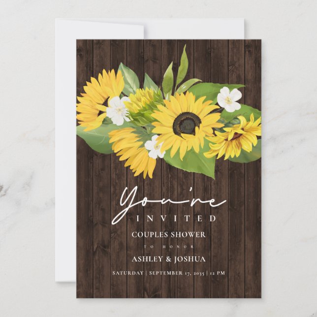 Rustic Sunflower Bouquet Wedding Couples Shower Invitation (Front)