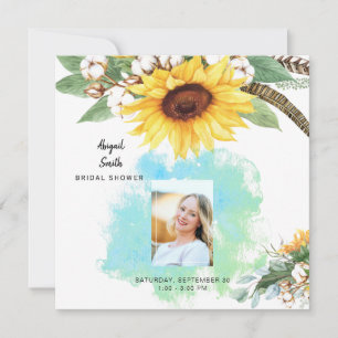 Rustic Sunflower Bridal Photo Square  Invitation