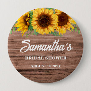 Rustic Sunflower Bridal Shower 10 Cm Round Badge