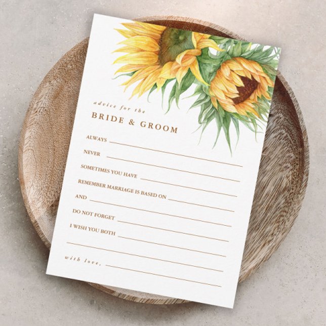 Rustic Sunflower Bridal Shower Advice Enclosure Card (Rustic sunflower fall bridal shower advice cards.)