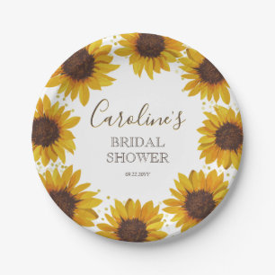 Rustic Sunflower Bridal Shower Boho Watercolor Paper Plate