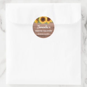Rustic Sunflower Bridal Shower Classic Round Sticker