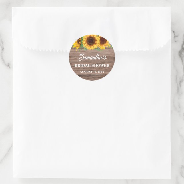 Rustic Sunflower Bridal Shower  Classic Round Sticker (Bag)